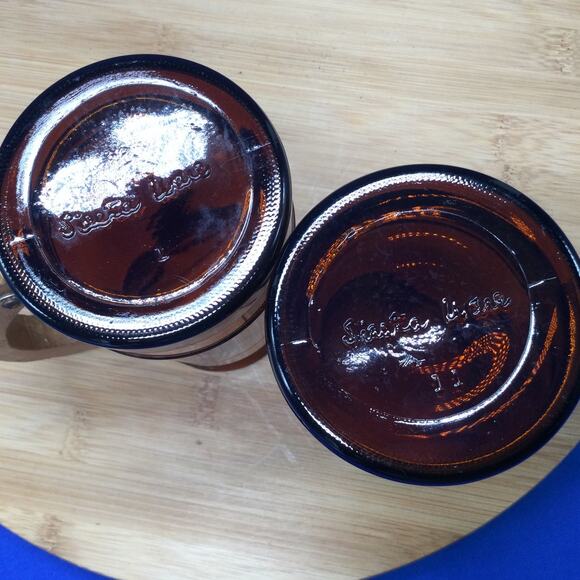 Siesta Ware Amber Brown Barrel Glass Beer Mug Wood Handle 2 - Picture 8 of 10